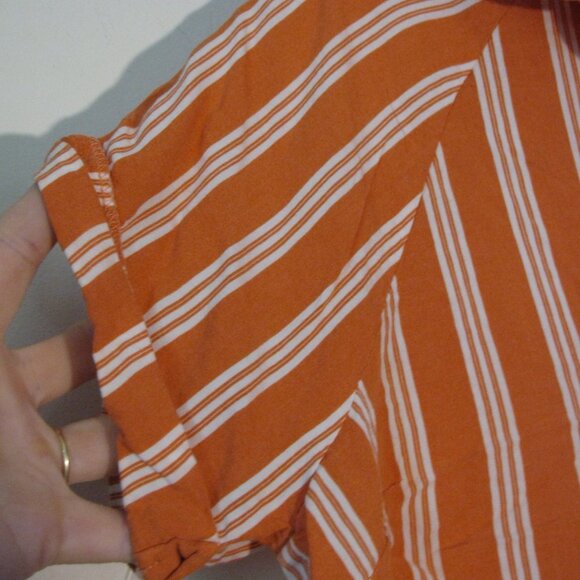 ** 2/$15 Code X Mode Blouse Small Orange White Stripes Tie Front Button Up - Picture 3 of 4